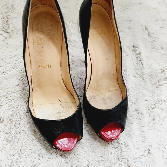 Christian Louboutin Black and Red Peep Toe Heels - Picture 3 of 13